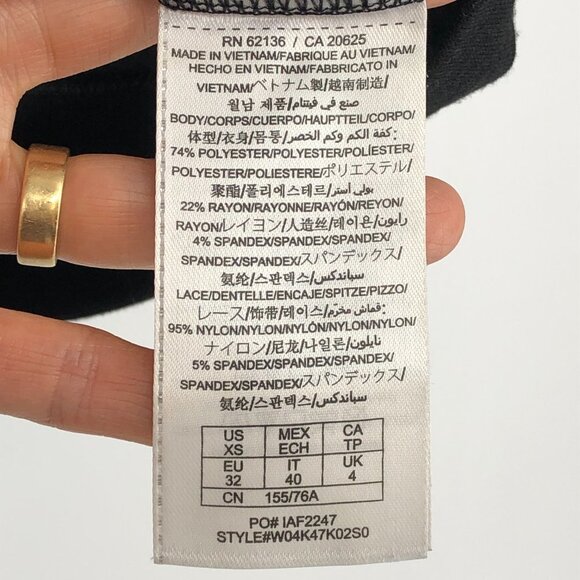 Guess Black Lace Trim 1/2 Sleeve Fitted High Neck Mini Dress size XS - Picture 8 of 15